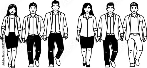 Business Professionals Walking Silhouettes Illustration

Corporate Men and Women Walking in Office Attire

Modern Business People Walking Vector Design