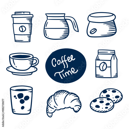 Set of outline fast food drawings