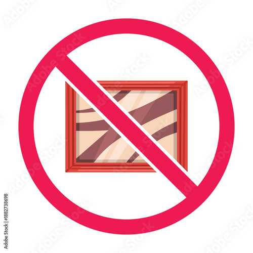 Forbidden artwork symbol, no wall art sign, no paintings sign, no decorative pictures warning icon, do not display images symbol, vector illustration