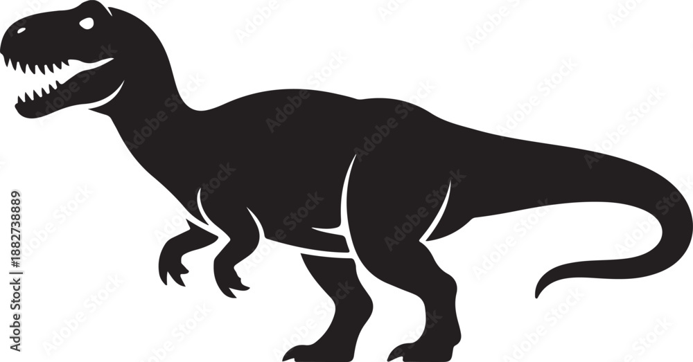 Obraz premium Tyrannosaurus Rex Silhouette Vector IllustrationFierce T-Rex Dinosaur Black Silhouette DesignPrehistoric Tyrannosaurus Rex Icon Illustration