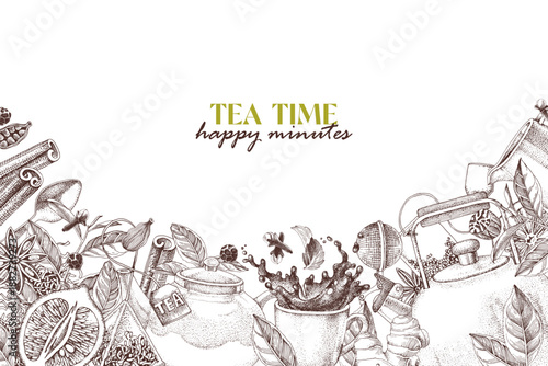 Tea time hand drawn vector background