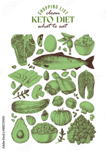 Ketogenic diet products list vector