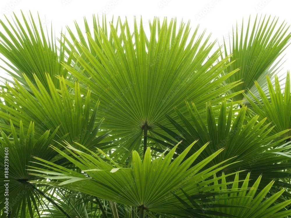 Fototapeta premium Lush green palm leaves with intricate patterns and vibrant texture in nature