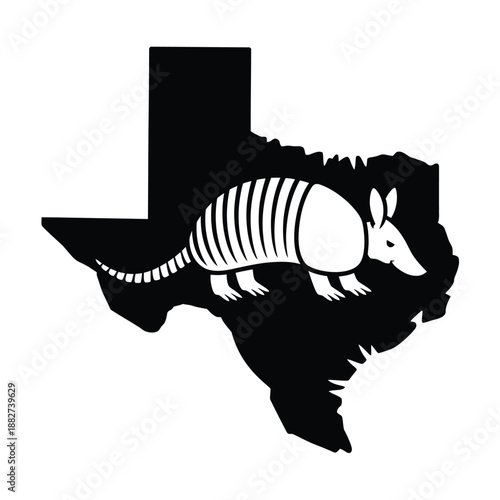 an armadillo silhouette within the shape of texas a simple black and white design
