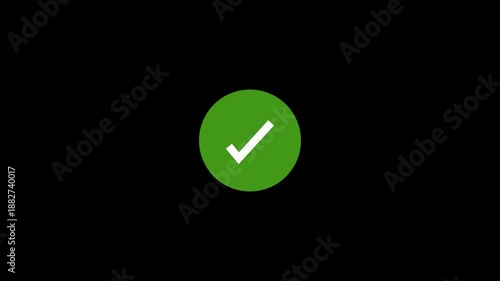 Animated reveal of a white checkmark icon in a green circle checkmark, check mark, tick, tick mark, approved, success, confirmation, verified