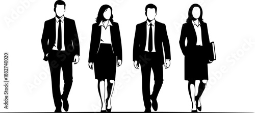 Business Professionals Walking Silhouettes Illustration

Corporate Men and Women Walking in Office Attire

Modern Business People Walking Vector Design