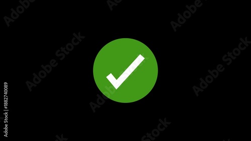 clean Animated reveal of a white checkmark icon in a green circle checkmark, check mark, tick, tick mark, approved, success, confirmation, verified