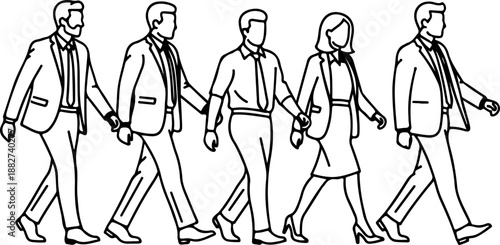 Business Professionals Walking Silhouettes Illustration

Corporate Men and Women Walking in Office Attire

Modern Business People Walking Vector Design