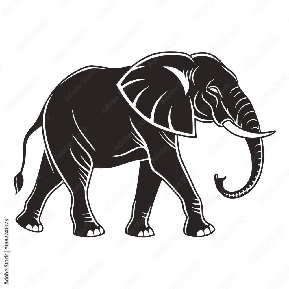 Fototapeta premium a black and white illustration of an elephant walking to the right side high quality professional