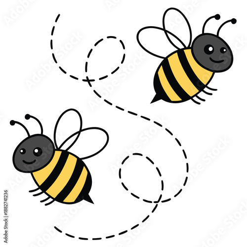 Two charming bees happily buzzing along winding paths creating a delightful illustration of nature s pollinators