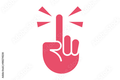 a red hand pointing upwards with radiating light bursts simple icon design