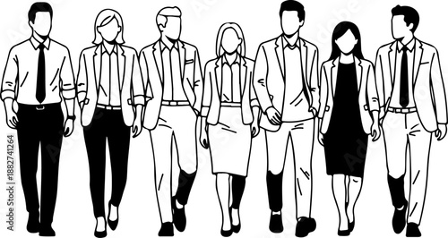 Business Professionals Walking Silhouettes Illustration

Corporate Men and Women Walking in Office Attire

Modern Business People Walking Vector Design