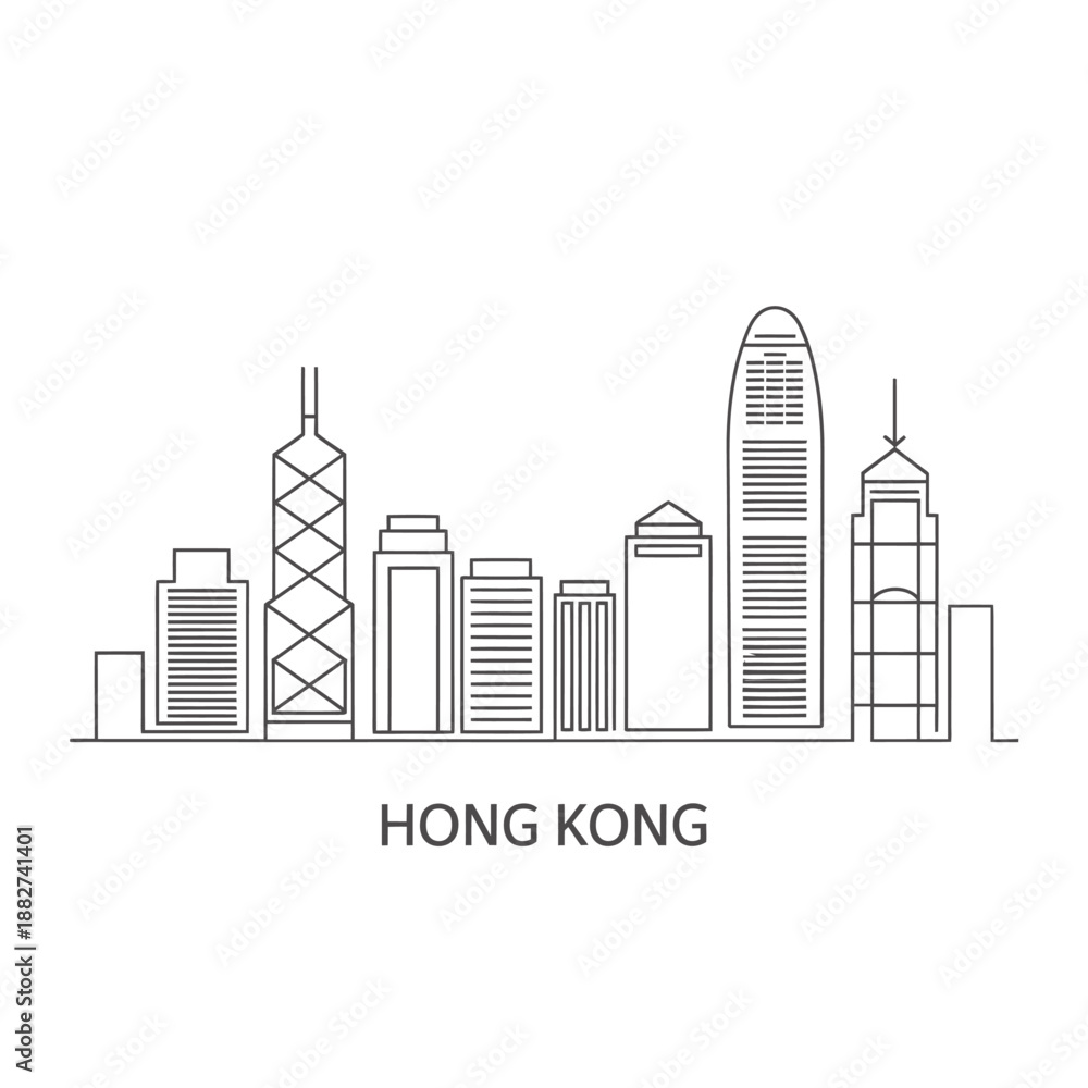 Fototapeta premium a simple line drawing showcasing the iconic hong kong skyline illustration