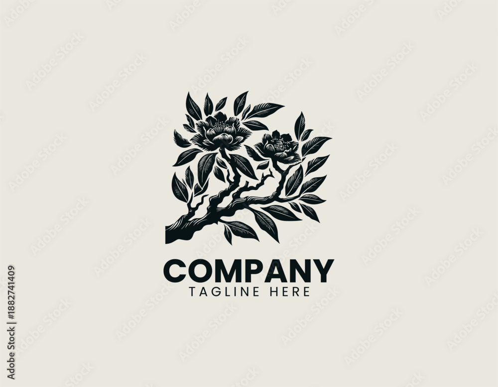 Obraz premium Loropetalum Chinese Tree Black Vector Logo Illustration for Garden and Landscape Design