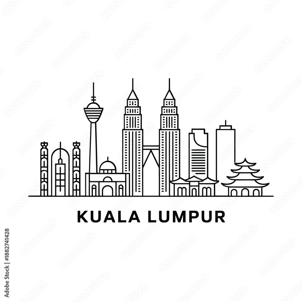 Obraz premium a detailed line drawing illustration showcasing the kuala lumpur skyline architecture