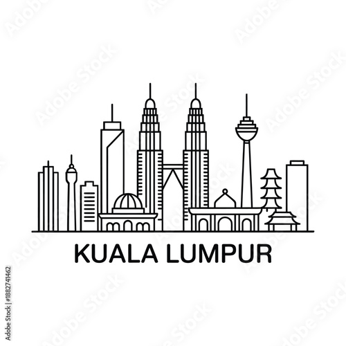 Photography a simple line drawing illustration depicting the iconic kuala lumpur skyline
