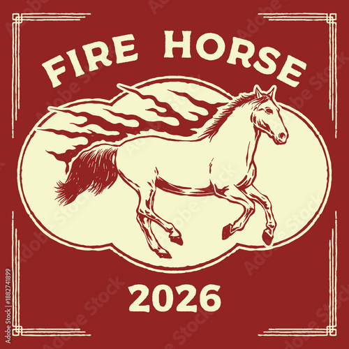hand drawn vintage of a fire horse