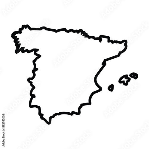 a simple black and white outline drawing depicting the shape of spain