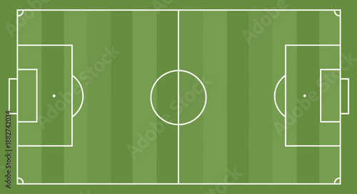 Green soccer field with white markings and goal areas.