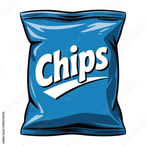 a blue bag of chips with the word chips clearly displayed on the front
