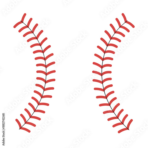 a close up view of two baseball seams red stitching against a white background
