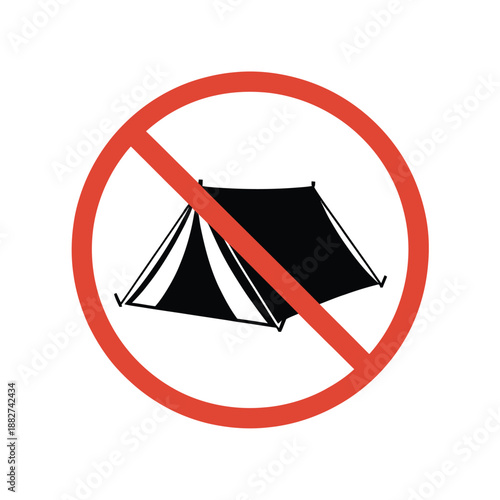a red circle with a diagonal line across prohibiting camping activities depicted