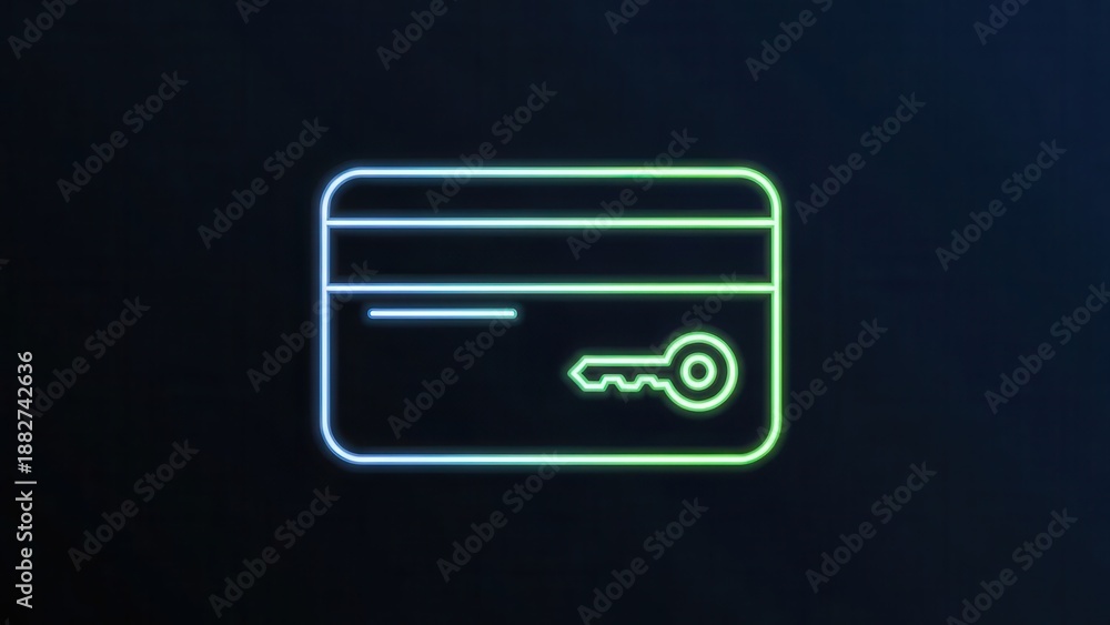 Fototapeta premium A glowing neon card with key icon representing secure digital transactions and access control