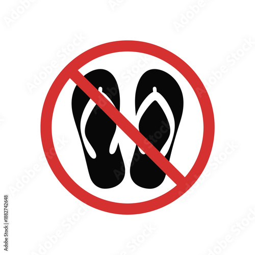a red circle with a diagonal line prohibits wearing flip flops in this area