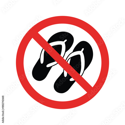 a red prohibition sign depicting black flip flops inside a circular border