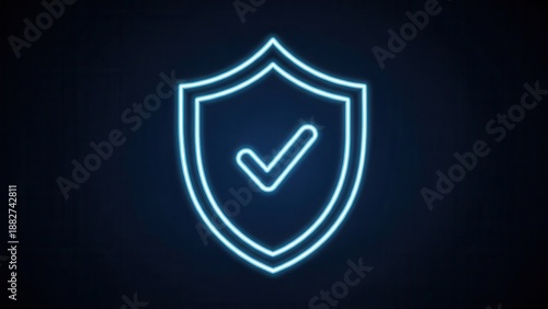 Free Download Vibrant glowing neon shield with checkmark signifying digital security and verified protection - GFXLoad