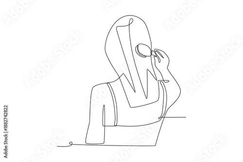 Woman combing hair. Hair care across cultures concept one-line drawing