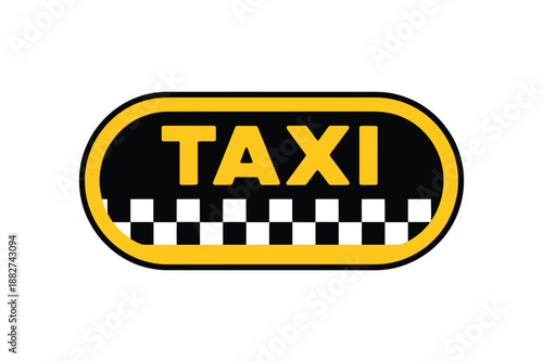 a black and yellow taxi sign with the word taxi prominently displayed