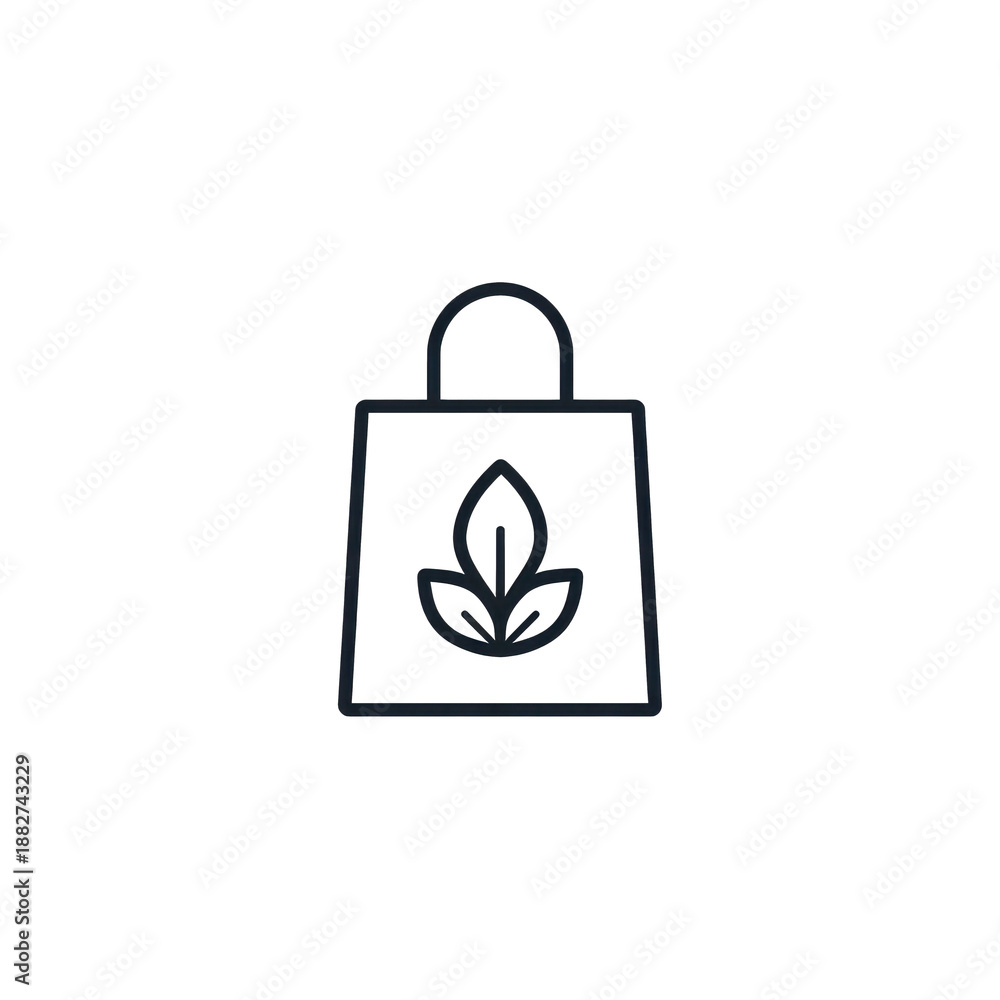 Obraz premium Minimalist Eco Bag Icon with Leaf Symbol - Simple Line Vector Art on Transparent Background
