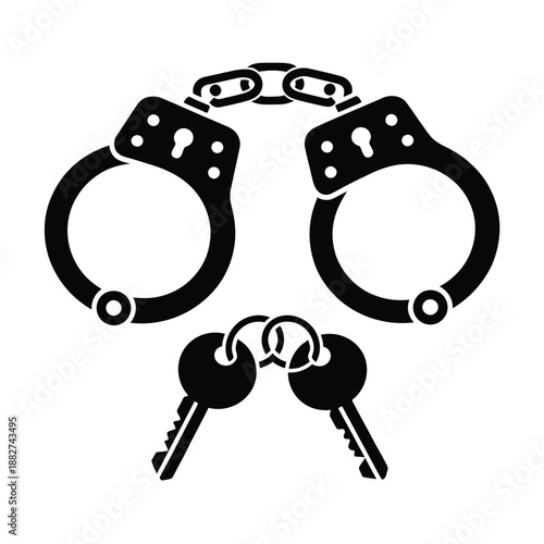 a black and white image depicting handcuffs and keys symbolizing arrest and detainment