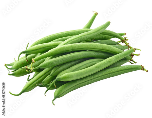 Fresh, vibrant green beans piled high, isolated on a transparent background