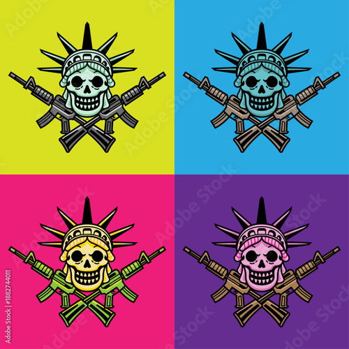 Liberty Head Skull Jolly Roger with Gun Pop Art