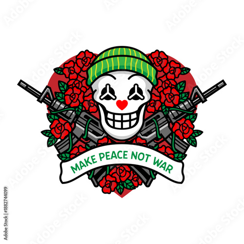 Make Peace Not War Skull Jelly Roger Rose and Gun
