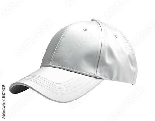 A clean white baseball cap with a curved brim and subtle stitching