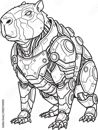 Combat cybernetic Capybara. Hand drawn vector illustration