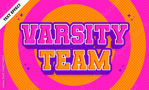 Varsity team editable text effect template, 3d bold colorful college sports typography