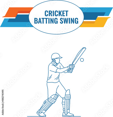Black outline vector of a cricket batsman executing a batting swing posture
