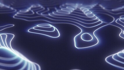 Leinwandbilder Aubergine Abstract blue looped futuristic hi-tech landscape with mountains and canyons from glowing energy circles and magic lines background  © Bolbik