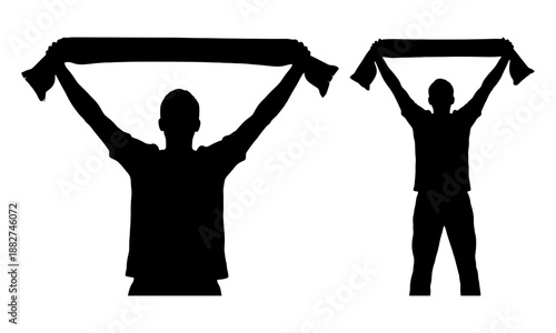 Victorious soccer fans celebrating with scarves