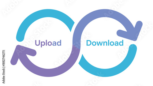 Upload and Download Data Transfer Cycle with Circular Arrows Modern Flat Design Isolated on White Background
