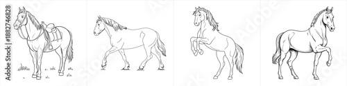 collection of detailed horse outlines in various poses drawing sketch set of line art vector illustration artwork black and white clipart design vector illustration artwork
