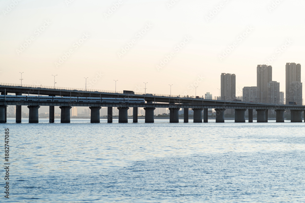 Fototapeta premium Long bridge over the sea