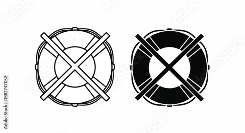 Two black and white circular icons with crossed diagonal lines on a plain white background.