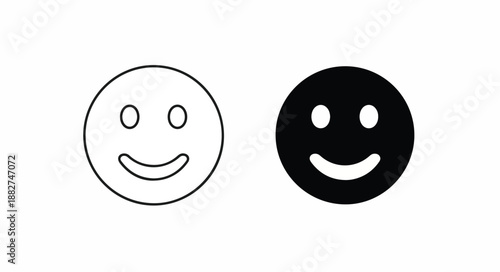 A simple line drawing of a smiling face next to a solid black smiling face on a white background.
