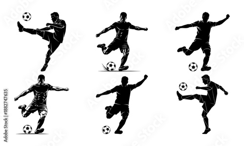 Dynamic soccer players silhouette action