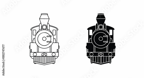 Black and white illustration of two vintage steam locomotive engines with detailed mechanical components on a plain white background.